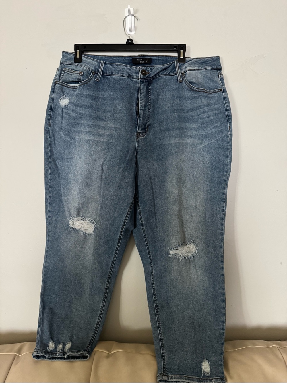 Plus-Size Distressed Blue Denim Jeans